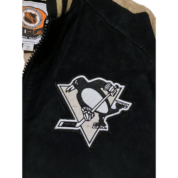 VTG Pittsburgh Penguins Suede Jacket L Bomber Letterman G-III Sports Carl Banks - Picture 4 of 16